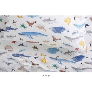 Pottery Barn Kids Save Our Seas Full Sheet Set 100% Organic Cotten NEW